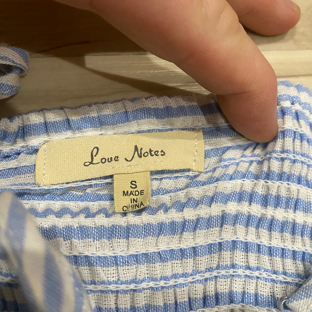 Love Notes Blue Striped Babydoll Mini Dress Button Front Smocked Back S 0191 - Picture 4 of 6